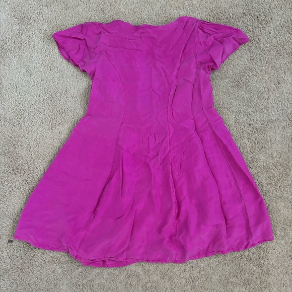 Hot Pink Silk Button Down Dress Vintage Feu Follez - Picture 5 of 12